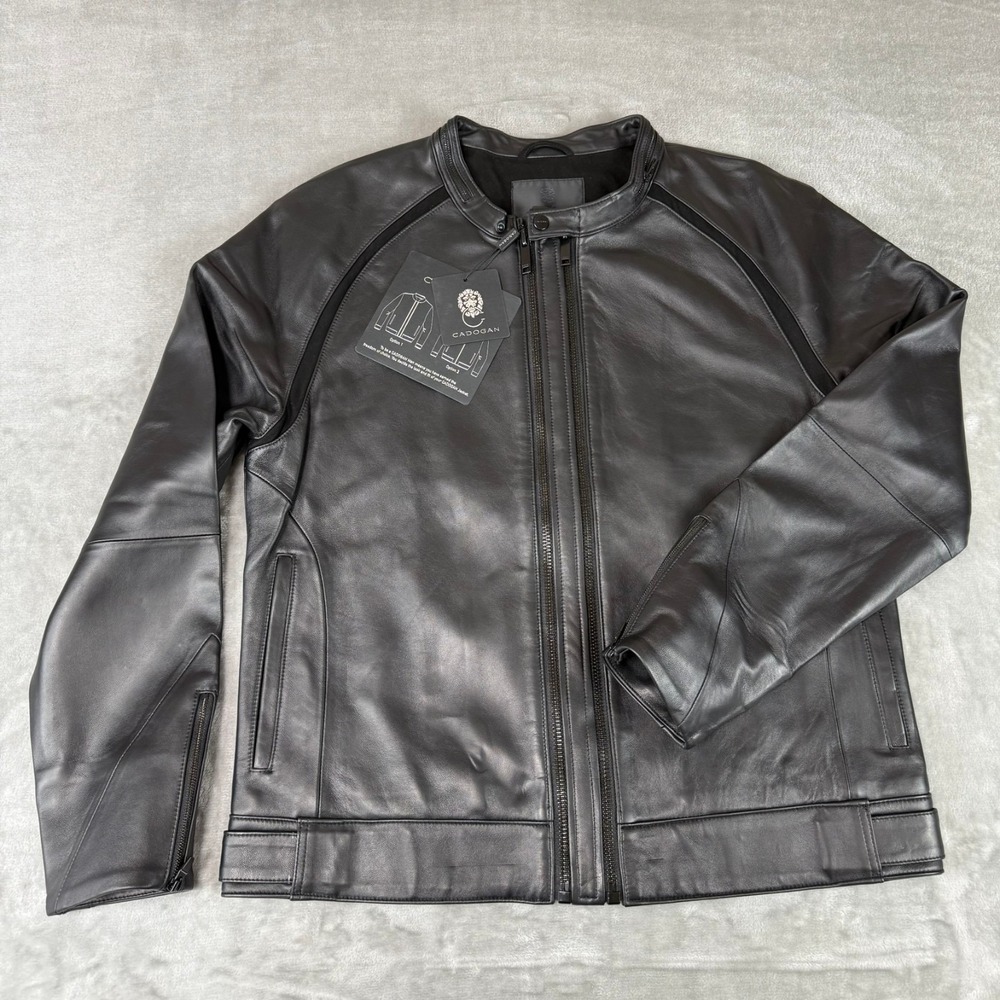 Cadogan Maven Leather Jacket Mens Large Black Napa Lambskin w/ Extension New NWT